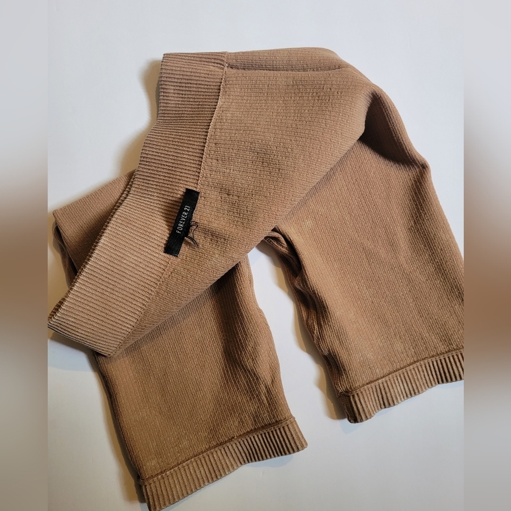 Women's Tan Ribbed Shorts - Picture 3 of 10